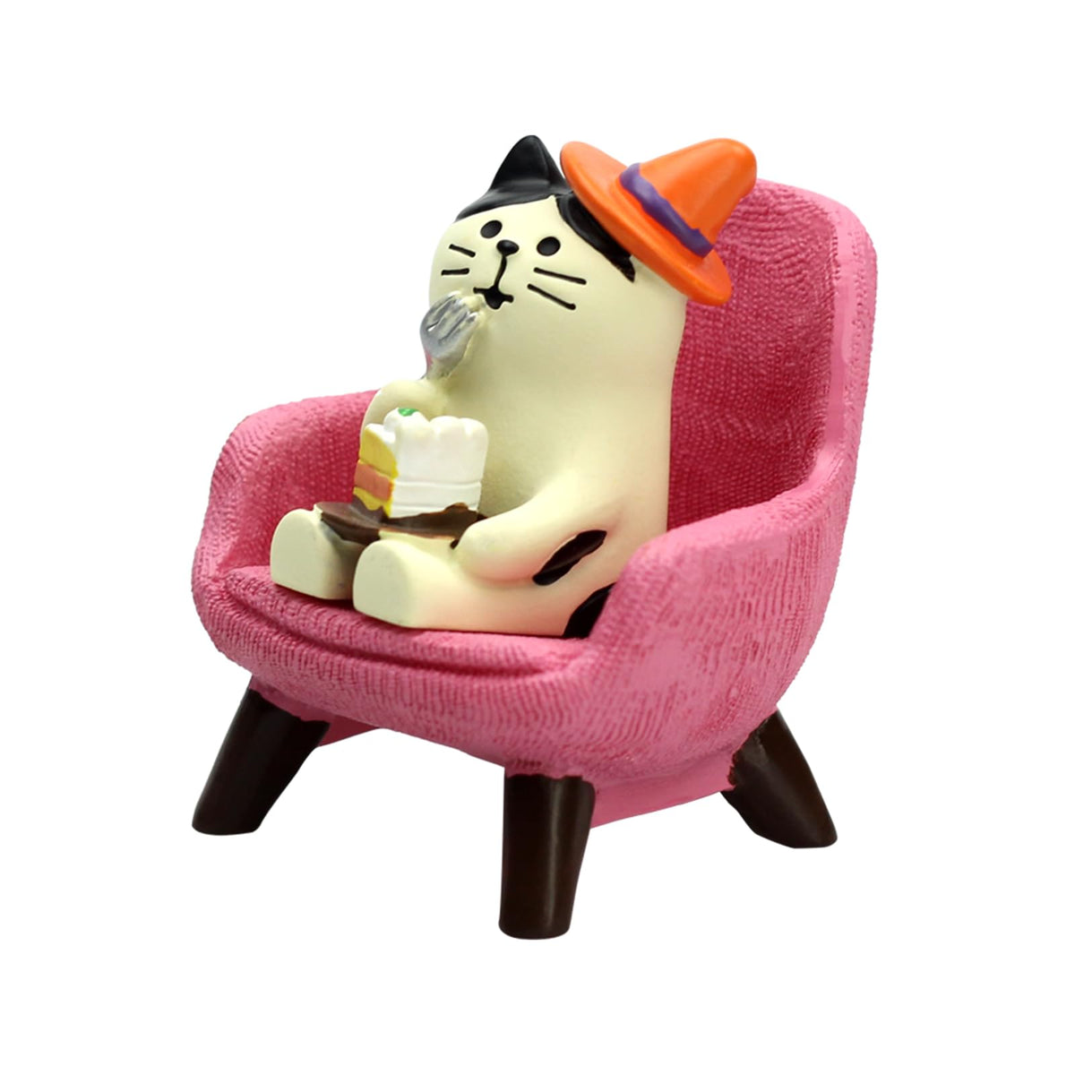 RAQWI Pig Eating Cake Figurine on Red Sofa, Mini Resin Desk Decor