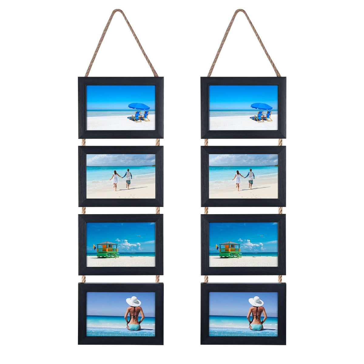 Lavezee 4x6 Hanging Collage Picture Frames Set of 2, 8 Opening Vertical Frame Made to Display 4 by 6 Inch Photo for Wall Decor, Distressed White