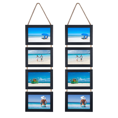 Lavezee 4x6 Hanging Collage Picture Frames Set of 2, 8 Opening Vertical Frame Made to Display 4 by 6 Inch Photo for Wall Decor, Distressed White