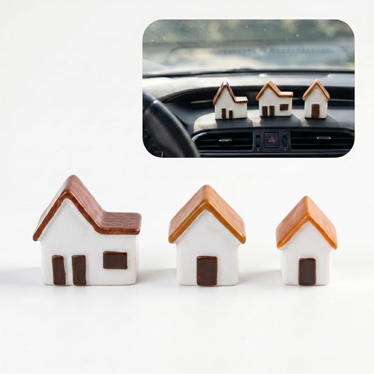 3 PCS Mini House Figurine Dashboard Decorations, Resin Cottage Dash Decorations, Creative Ornaments for Car Interior, Home, Office Desk (Multicolored)