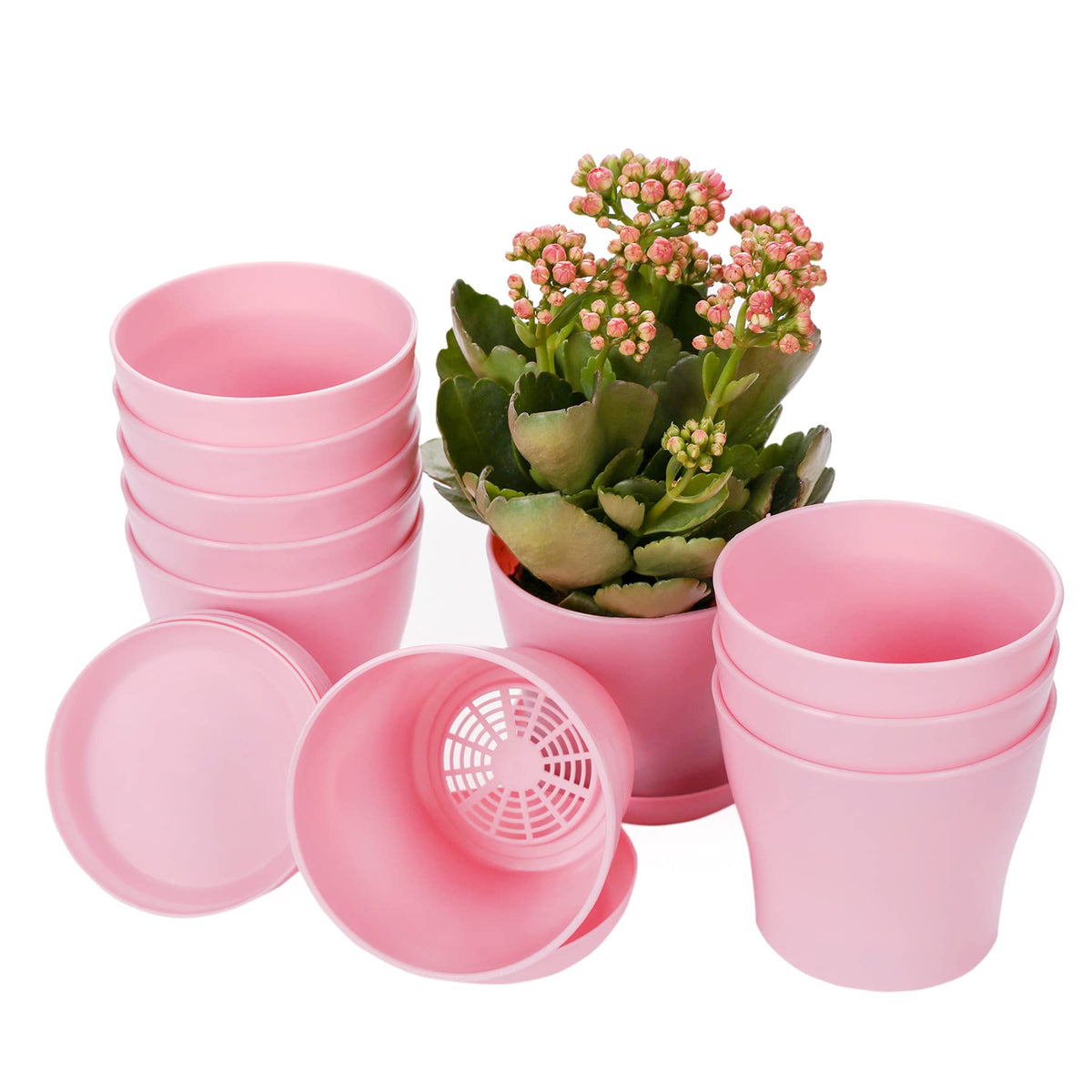 TDHDIKE 10 Pcs Plastic Planters Indoor Pots with Pallet