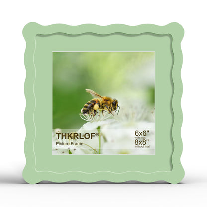 4x6 Picture Frame with Mat for 3.5x5, Wavy Edge Wooden Real Glass Photo Frame for Tabletop and Wall Hanging, Green, 1 Pack
