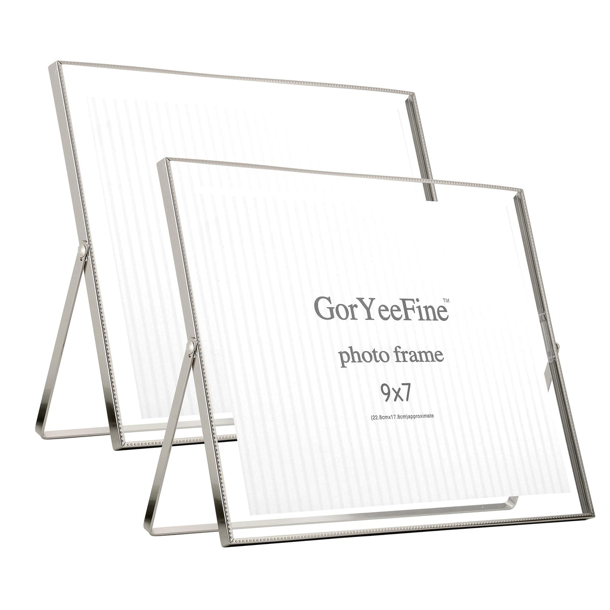 Gold 8x10'' Floating Frame Set of 2,For Photo Sizes( 5x7'',6x8'',7x9''),Beautiful Metal Beaded Edge Frames Adjustable Tabletop/Shelf Photo Frame,Classy Gift Choice for Wedding