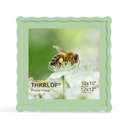 4x6 Picture Frame with Mat for 3.5x5, Wavy Edge Wooden Real Glass Photo Frame for Tabletop and Wall Hanging, Green, 1 Pack