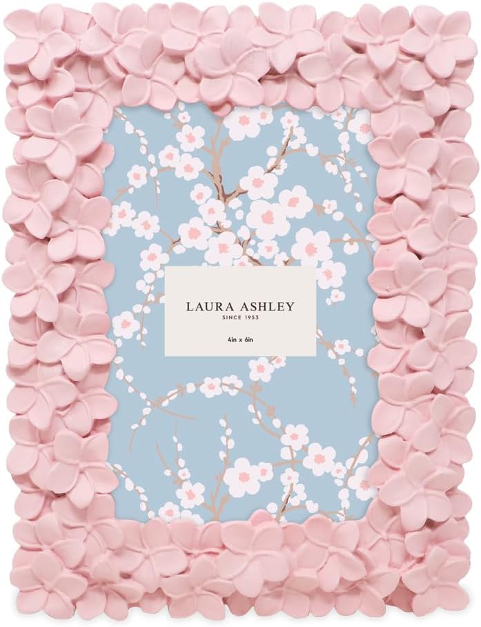 Laura Ashley 4x6 Pink Flower Textured Hand-Crafted Picture Frame w/Easel