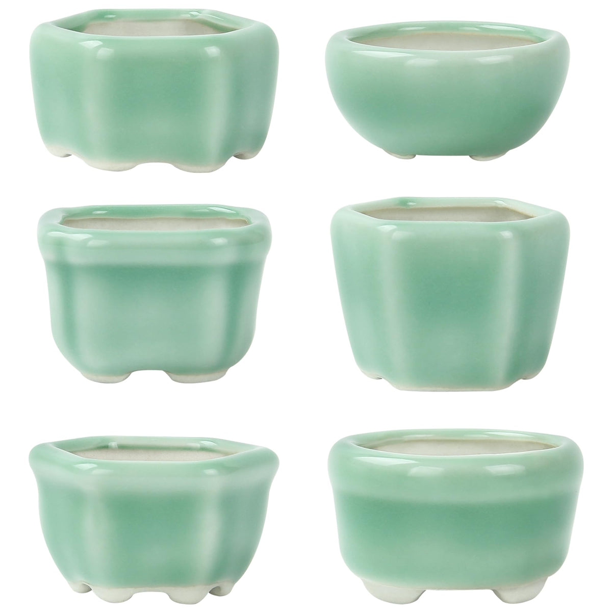 Bonsai Planter 1.8 inch (4.5cm) Mini Succulent Glazed Pots Set of 18 Green