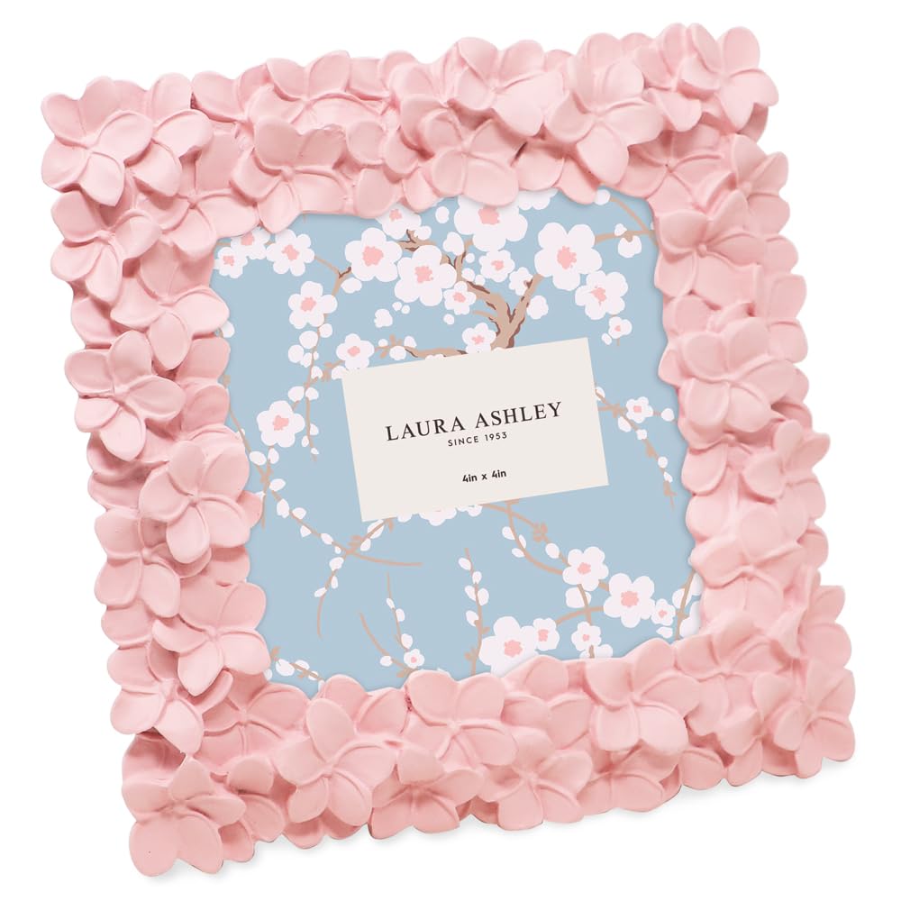 Laura Ashley 4x6 Pink Flower Textured Hand-Crafted Picture Frame w/Easel