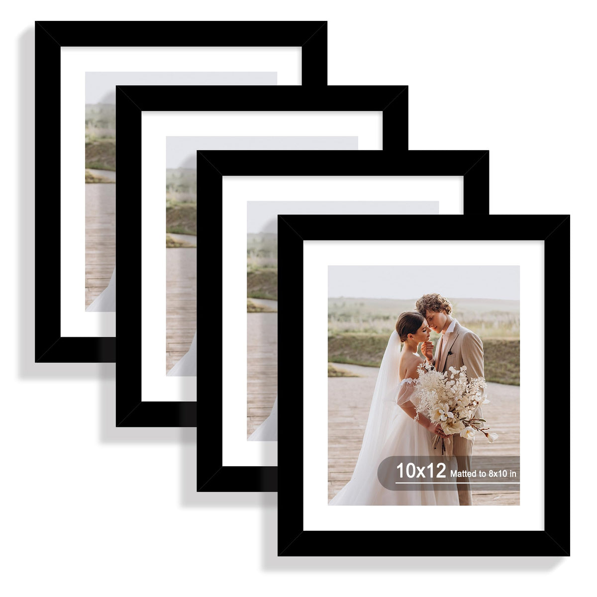 Hongkee 8x10 Picture Frame Set of 4, Real Glass and Wood Frame, 5x7 Mat