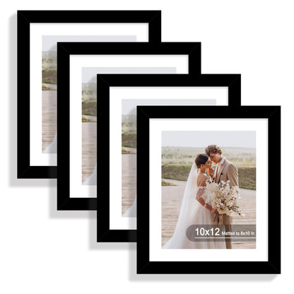 Hongkee 8x10 Picture Frame Set of 4, Real Glass and Wood Frame, 5x7 Mat