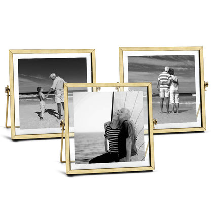 Gold Picture Frames Set of 3 — 4x4 4x6 5x7 Floating Glass Photo Frame Gift