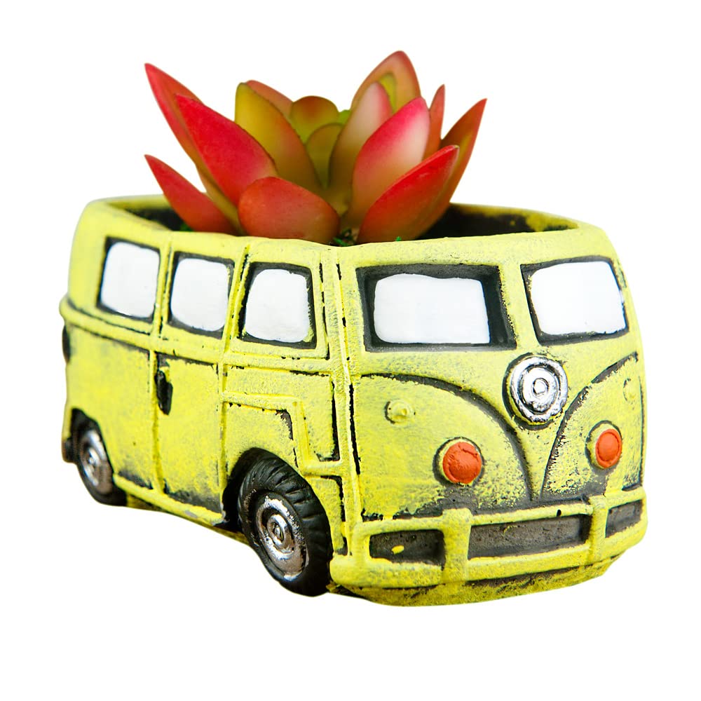 Cute Succulent Plants Pots, Small Planter Pots with Drainage Hole, Flower Pots for Home Indoor Outdoor Garden Decoration (Purple Bus)