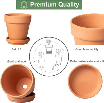 Orceler 4 Inch Terracotta Pots with Saucer - 6 Pack Small Clay Plant Pots with Drainage Holes, Flower Pots with Tray, Terra Cotta Pots for Indoor Outdoor Plants, Crafts, Wedding Favor