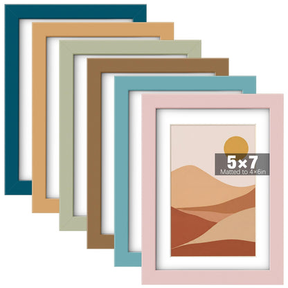 8 x 10, 5 x 7, 4 x 6 Picture Frame Set of 6, Boho Colorful Photo Frames