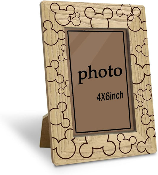 Cute Wooden Picture Frame, Light Wood Grain Cartoon Characters Photo Frame, Fits 4x6 Inch Photo, Display on Table Top Desk, Picture Gift for Friend