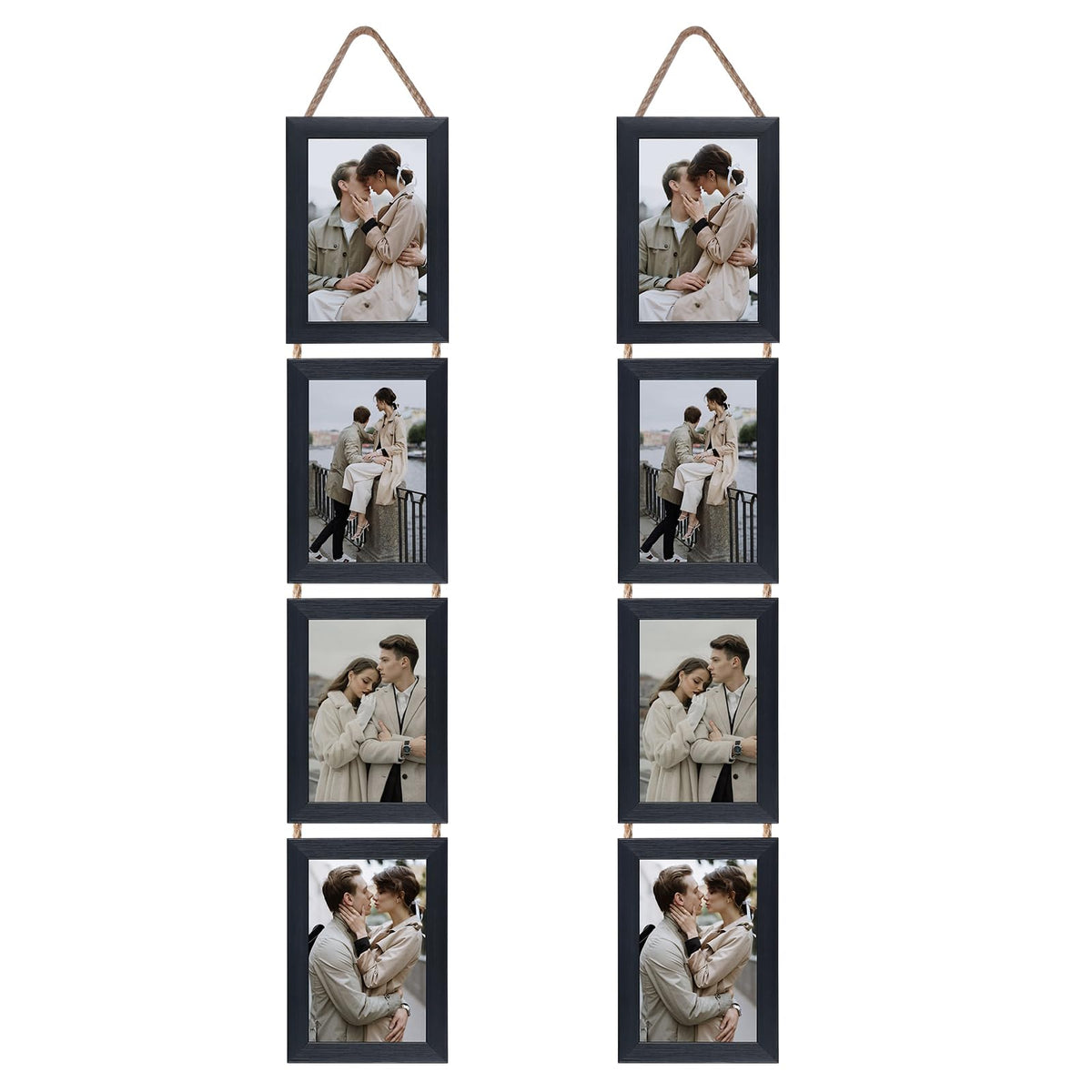 Lavezee 4x6 Hanging Collage Picture Frames Set of 2, 8 Opening Vertical Frame Made to Display 4 by 6 Inch Photo for Wall Decor, Distressed White
