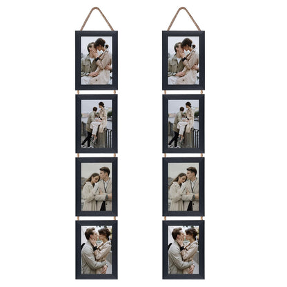 Lavezee 4x6 Hanging Collage Picture Frames Set of 2, 8 Opening Vertical Frame Made to Display 4 by 6 Inch Photo for Wall Decor, Distressed White