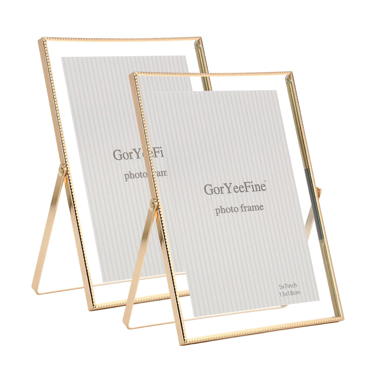 Gold 8x10'' Floating Frame Set of 2,For Photo Sizes( 5x7'',6x8'',7x9''),Beautiful Metal Beaded Edge Frames Adjustable Tabletop/Shelf Photo Frame,Classy Gift Choice for Wedding