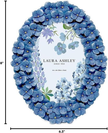 Laura Ashley 4x6 Blue Hydrangea Flower Oval Picture Frame with Easel & Hook