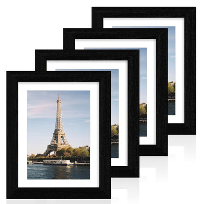 iRahmen 8x10 Picture Frame Set of 4, High Definition Real Glass Rustic Brown Frame, 8 x 10 Wood Photo Frames for Desktop Display and Wall Mounting