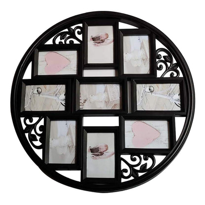 MKUN 4x6 Wall Collage Picture Frames - Round Circular Wall hanging Picture Photo Collage Frame with leaf decoration, 9- Opening (White)