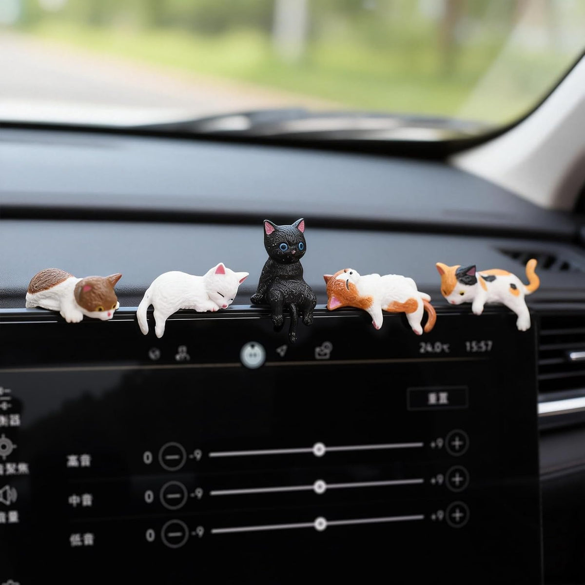 12 Pcs Cat Car Decor Dashboard Accessories, Mini Cat Figurines Cute Car Rear View Mirror Gifts, Funny Computer Monitor Desk Decorations for Women Girl