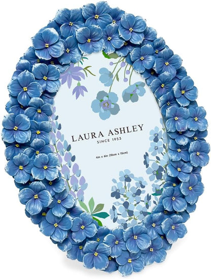 Laura Ashley 4x6 Blue Hydrangea Flower Oval Picture Frame with Easel & Hook