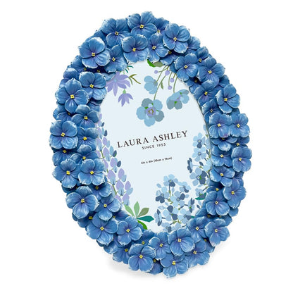 Laura Ashley 4x6 Blue Hydrangea Flower Oval Picture Frame with Easel & Hook