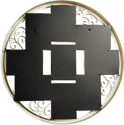 MKUN 4x6 Wall Collage Picture Frames - Round Circular Wall hanging Picture Photo Collage Frame with leaf decoration, 9- Opening (White)