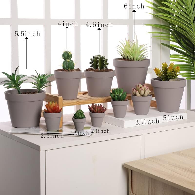 Yishang 2 Inch Grey Mini Terracotta Clay Pots Pack of 9 - Small Hand Craft Nursery Plant Pot Succulent Cactus DIY Pottery Planter Home Garden Windowsill Decoration