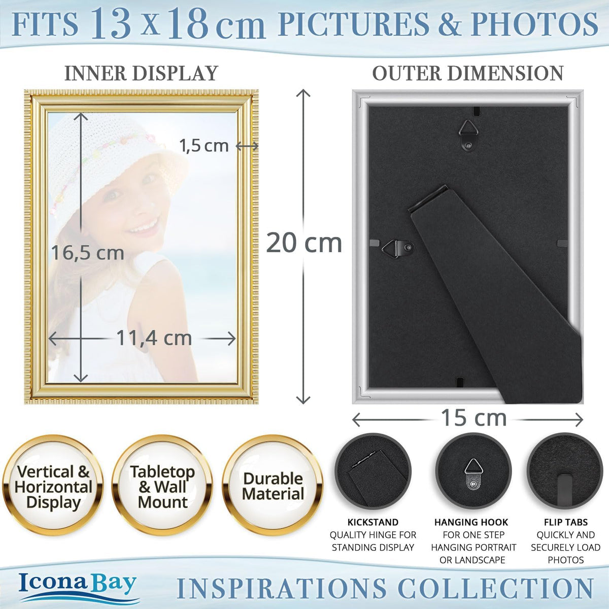 5x7 Gold Picture Frame, Contemporary, Inspirations, Wall or Table Top