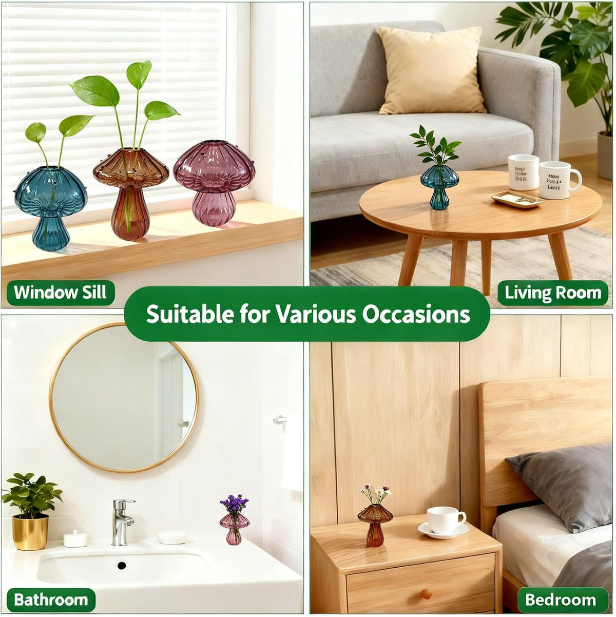 Glass Mushroom Vase Propagation Planter - Set of 3 Propagation Stations