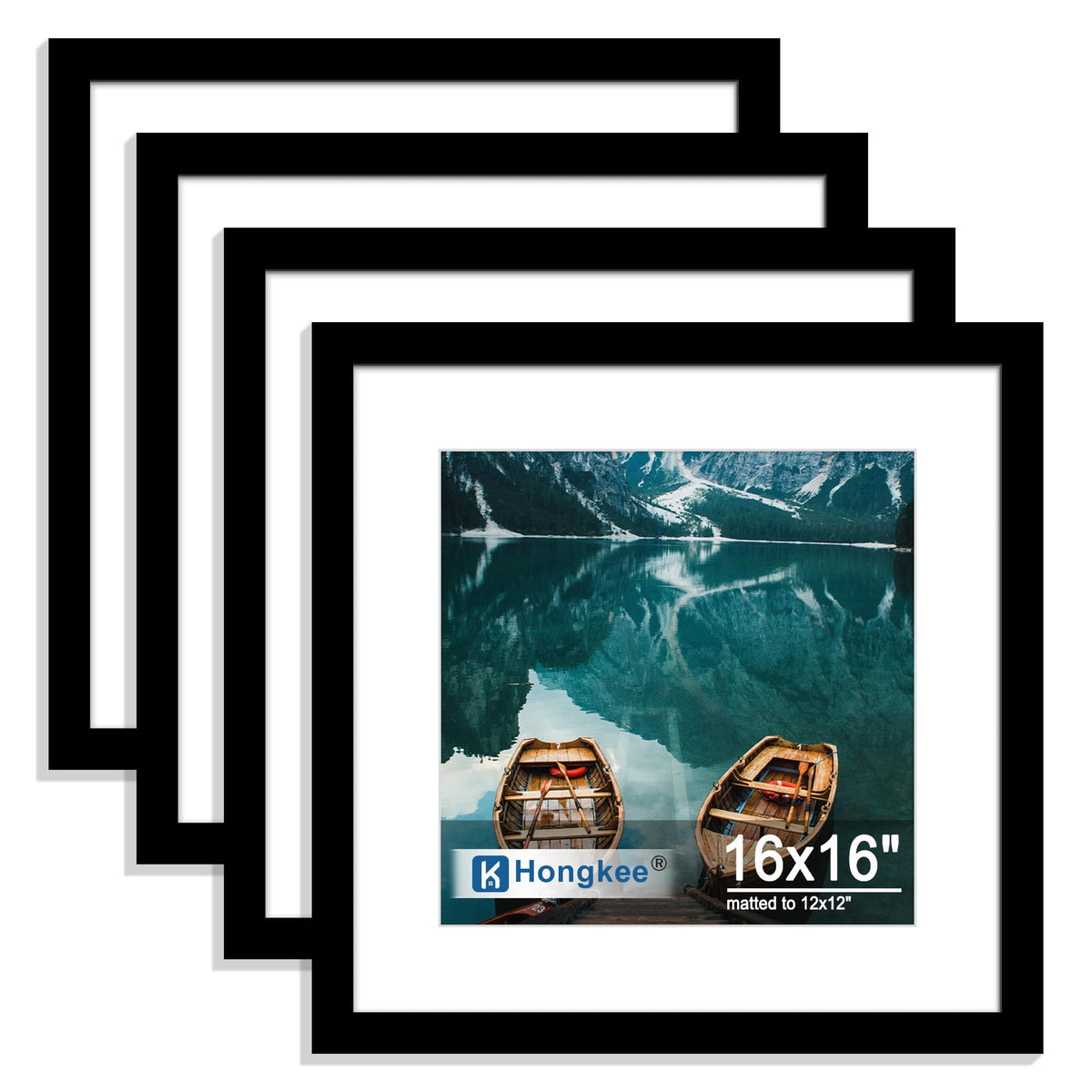 Hongkee 8x10 Picture Frame Set of 4, Real Glass and Wood Frame, 5x7 Mat