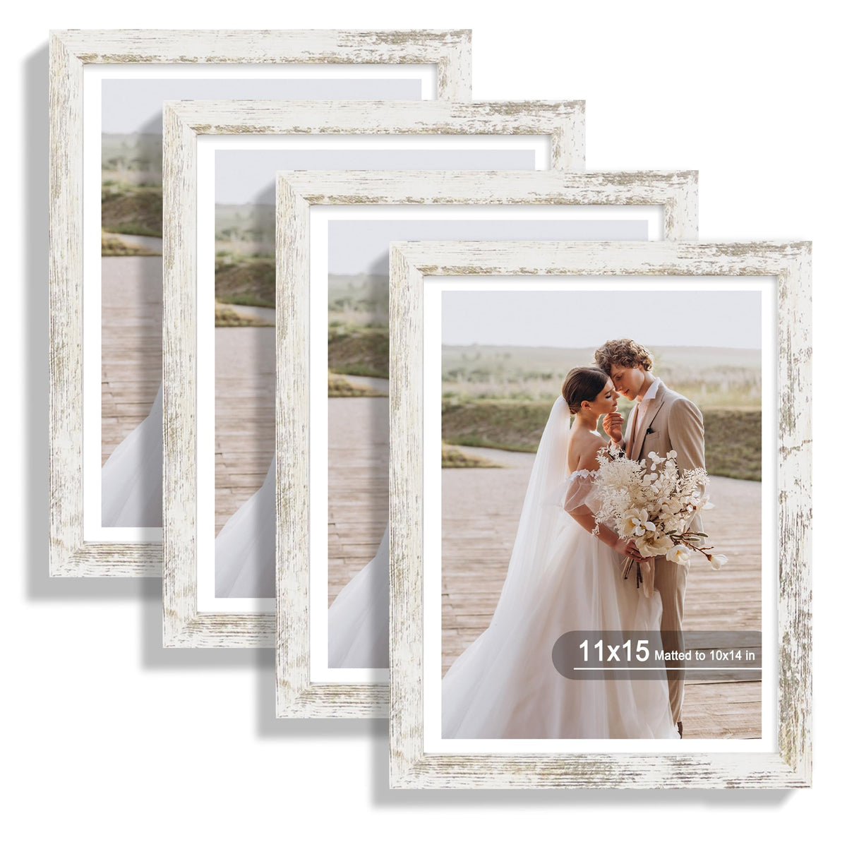 Hongkee 8x10 Picture Frame Set of 4, Real Glass and Wood Frame, 5x7 Mat