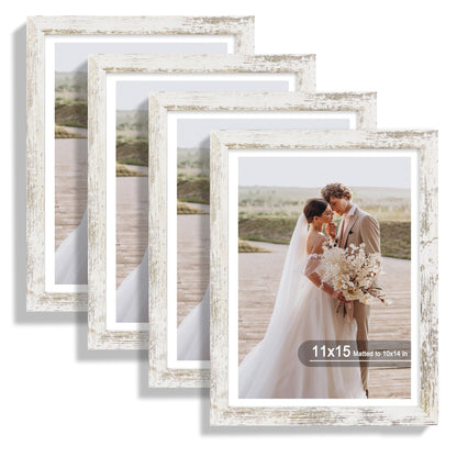Hongkee 8x10 Picture Frame Set of 4, Real Glass and Wood Frame, 5x7 Mat