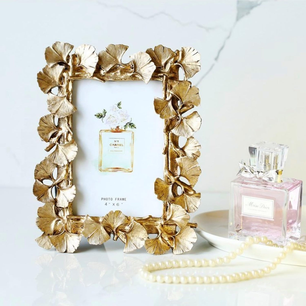 Gold Ginkgo Leaf Vintage Picture Photo Frames 4x6 IN