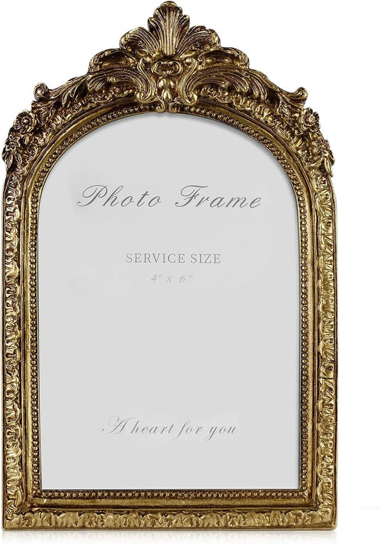 Cuspin 4x6 Vintage Picture Frame Gold Ornate Resin Arched Photo Frame