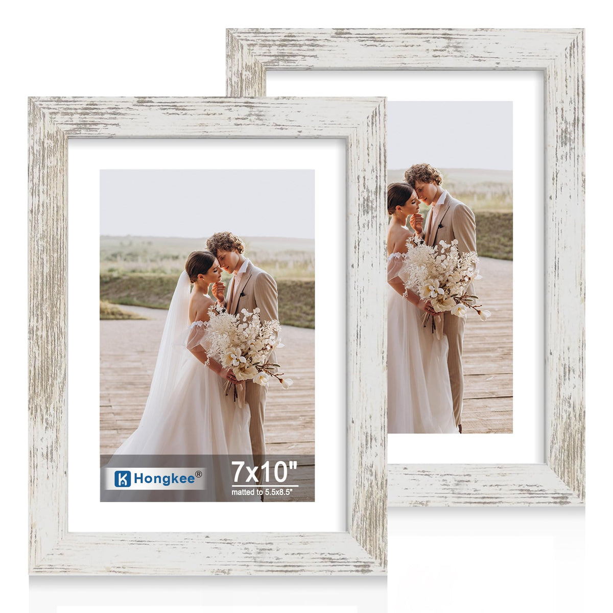 Hongkee 5x7 Picture Frame Set of 2, Real Glass and Wood Frame for Mat 4x6