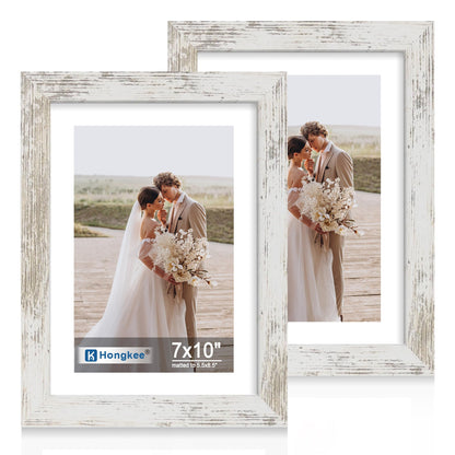Hongkee 5x7 Picture Frame Set of 2, Real Glass and Wood Frame for Mat 4x6