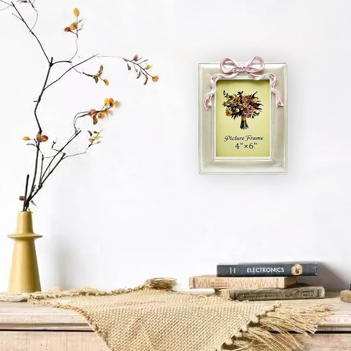 JANDERART 4x6 Pink Bow Picture Frame, Cute Photo Frame, Pearly White