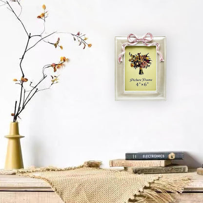 JANDERART 4x6 Pink Bow Picture Frame, Cute Photo Frame, Pearly White