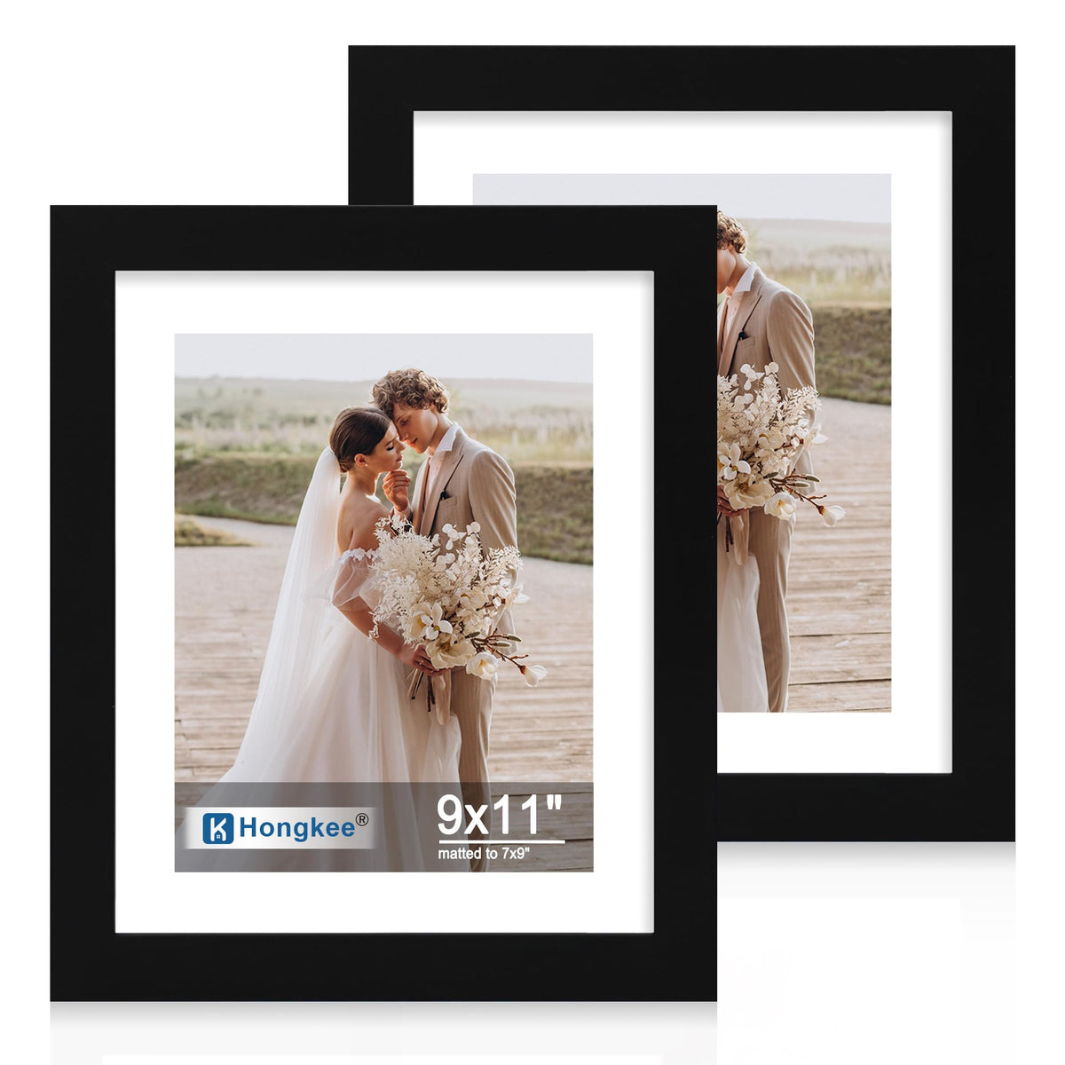 Hongkee 5x7 Picture Frame Set of 2, Real Glass and Wood Frame for Mat 4x6