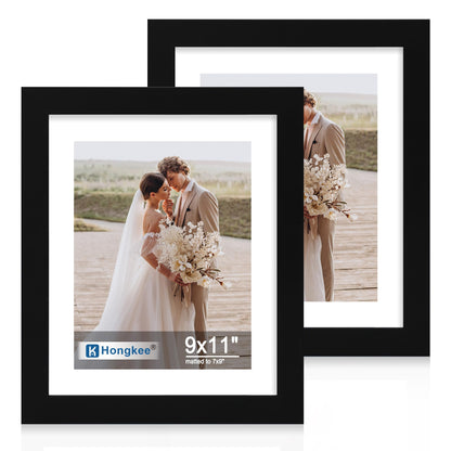 Hongkee 5x7 Picture Frame Set of 2, Real Glass and Wood Frame for Mat 4x6