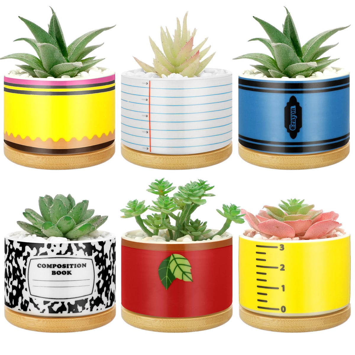 Remerry 6 Pcs Christmas Teacher Gifts Ceramic Succulent Plant Pot, Classic