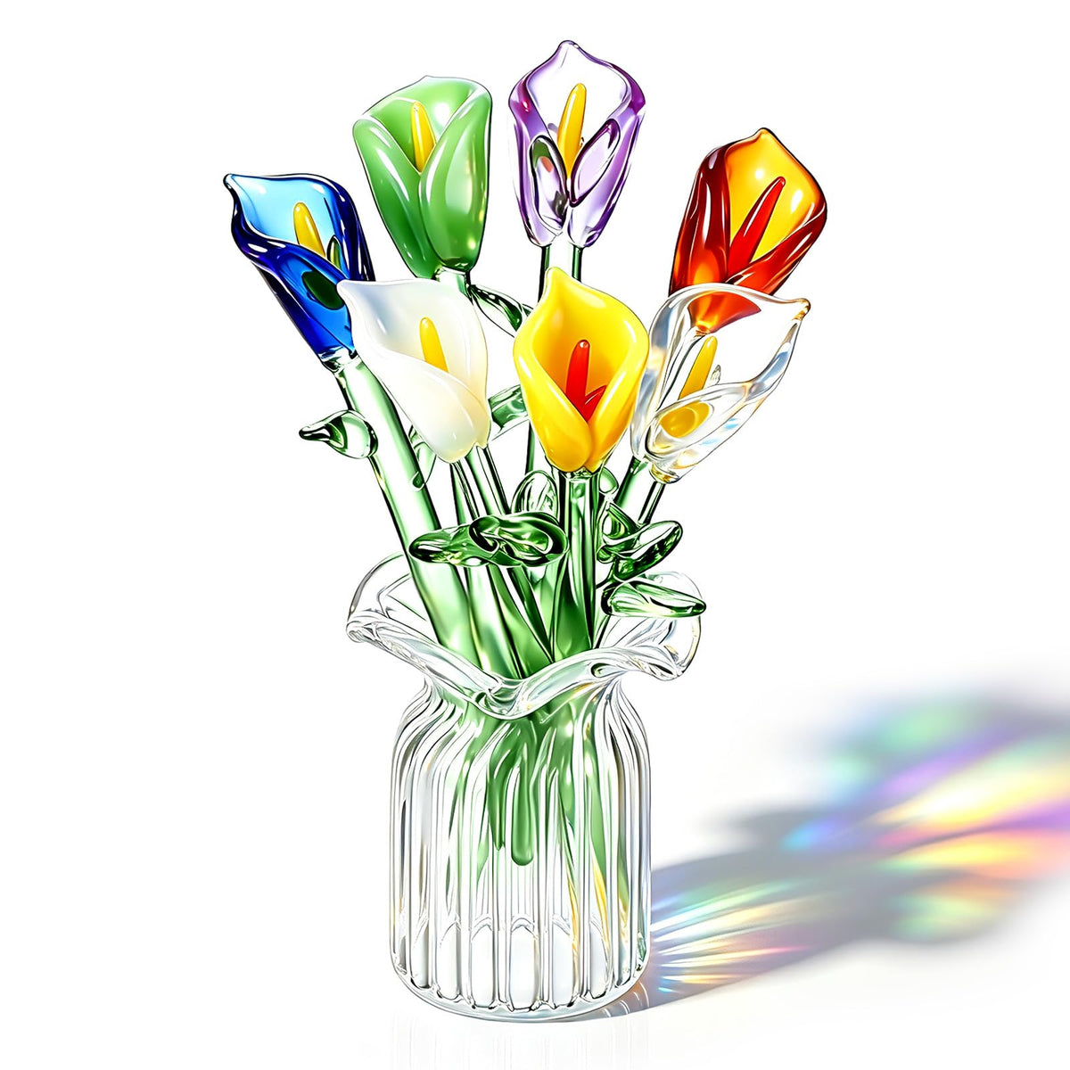 8 Pcs Mini Glass Flowers with Vase Set Small Crystal Bouquet