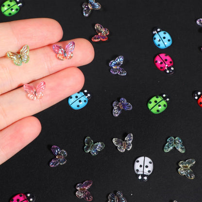 Sibba 100Pcs Mini Resin Butterfly Ladybug, Miniature Dollhouse Fairy Garden Accessories, Mini Resin Animals Figurines for Adults Micro Landscaping, Terrarium, Scrapbook, Nail Art