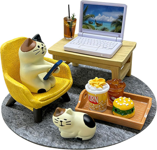 11-Piece Cats Figurines Playing Phone Cat Office Decor