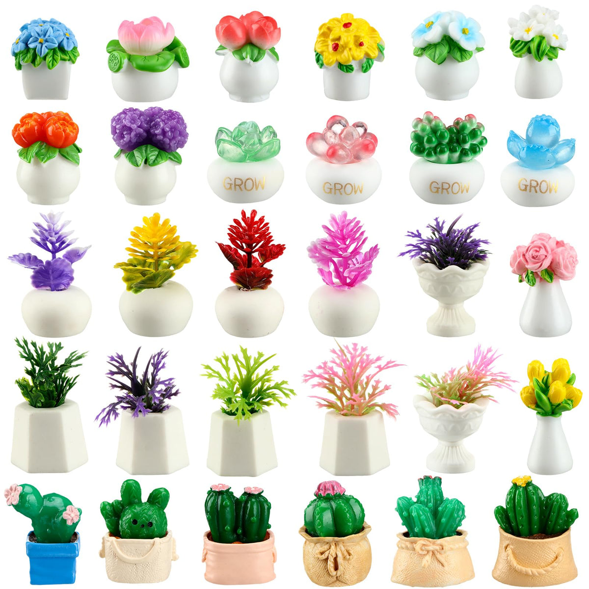 Threehoney 30 Pack Mini Potted Plants Miniature Resin Figurine, Plants