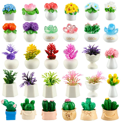 Threehoney 30 Pack Mini Potted Plants Miniature Resin Figurine, Plants