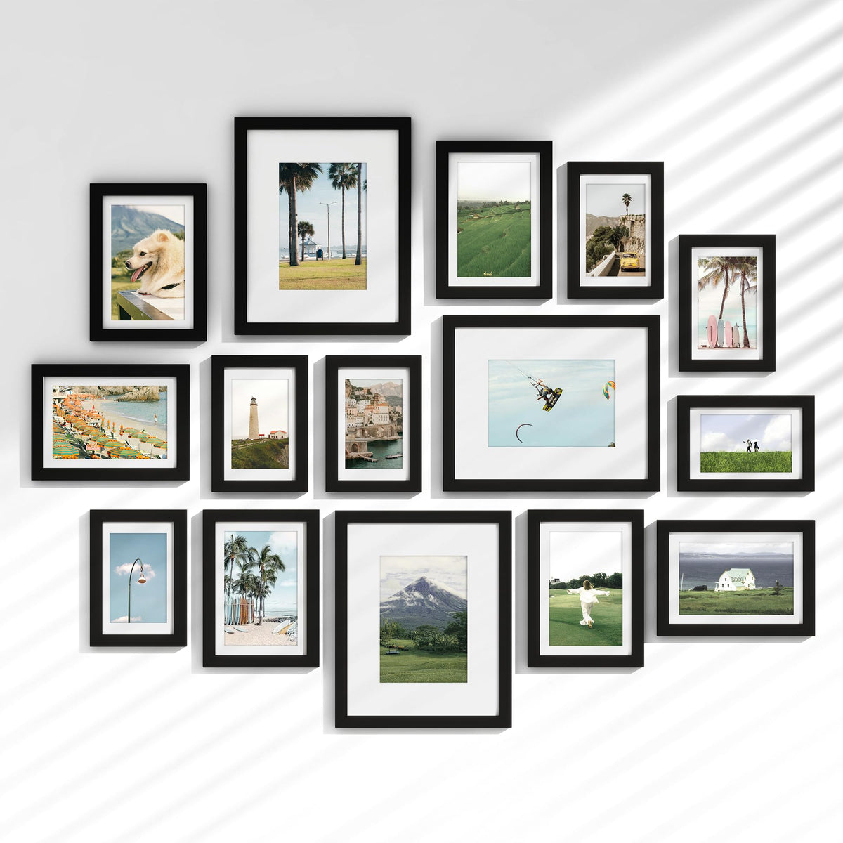 Venusmiles 15 Pack Picture Frames Collage Wall Decor, Gallery Frame Set for Wall Mounting or Tabletop Display, Multi Sizes Including 3pcs 8x10, 6pcs 5x7, 6pcs 4x6, Oak