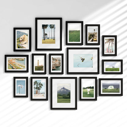 Venusmiles 15 Pack Picture Frames Collage Wall Decor, Gallery Frame Set for Wall Mounting or Tabletop Display, Multi Sizes Including 3pcs 8x10, 6pcs 5x7, 6pcs 4x6, Oak